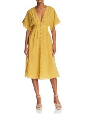 Lost + Wander Poppy Midi Dress M Mustard Button Front Boho Vacay Cottagecore